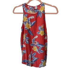 Old Navy Tank Top Small Hawaiian Floral Leaves Keyhole Summer Beach Lake House